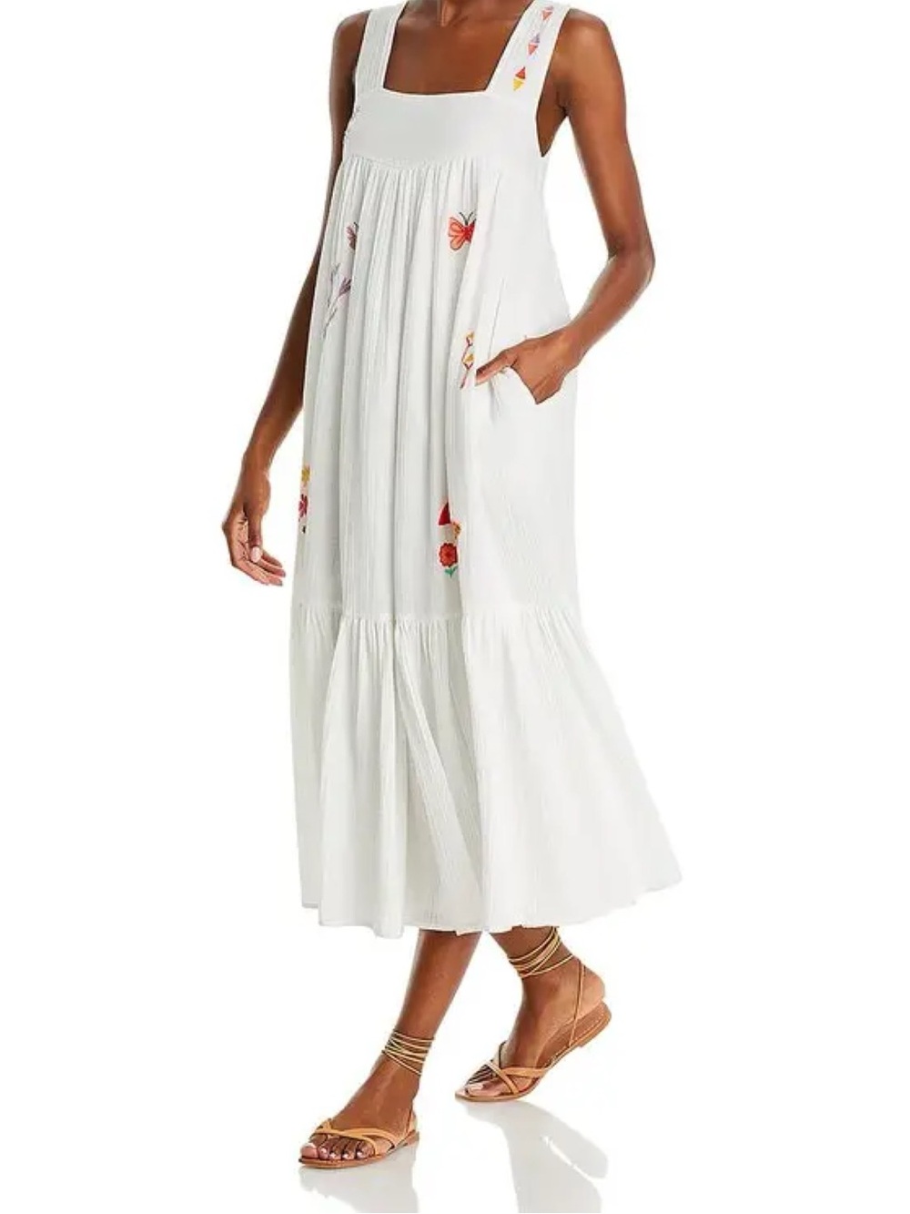 Mother The Love Story White Maxi Embroidered Floral Woman’s Sundress Size Large